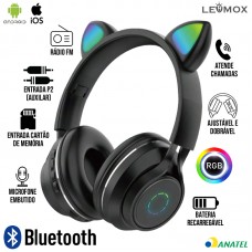 Headphone Bluetooth Gatinho LEF-1037 Lehmox - Preto